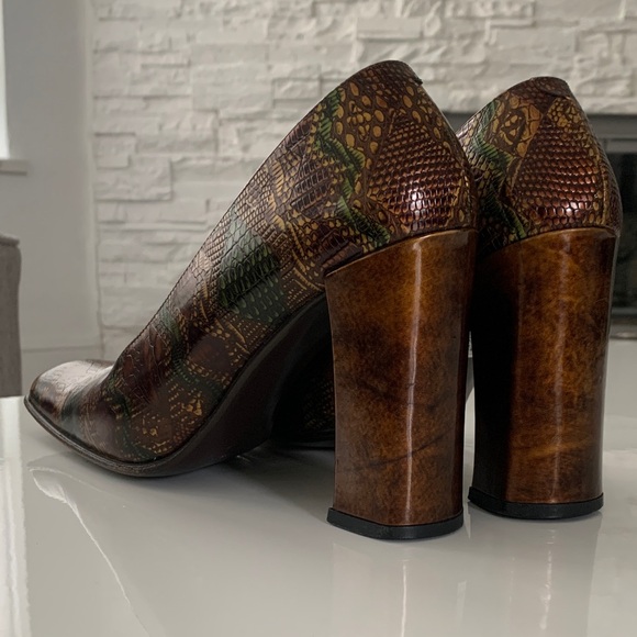 Vintage 90s Gianmarco Lorenzi Snakeskin Pumps Square Toe Heels EU 39.5 US 8.5 - Picture 7 of 11